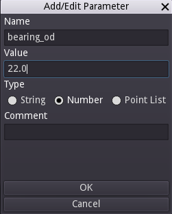 Add Parameter Dialog with bearing_od Settings